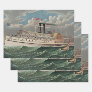 NY Voyage Grand Paddlewheel Steamboat The Pilgrim  Wrapping Paper Sheets