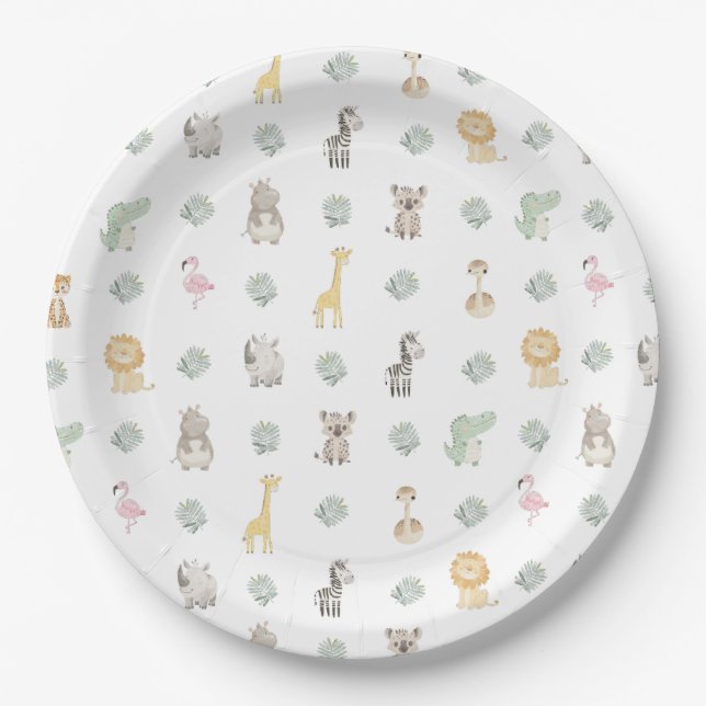 Nyala Safari Animals Birthday Paper Plates (Front)