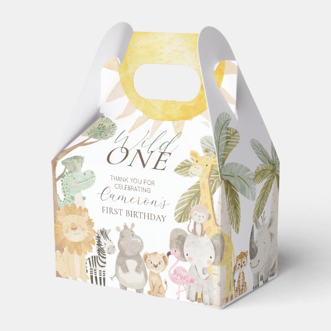 Nyala Safari Animals First Birthday Favor Boxes (Front Side)
