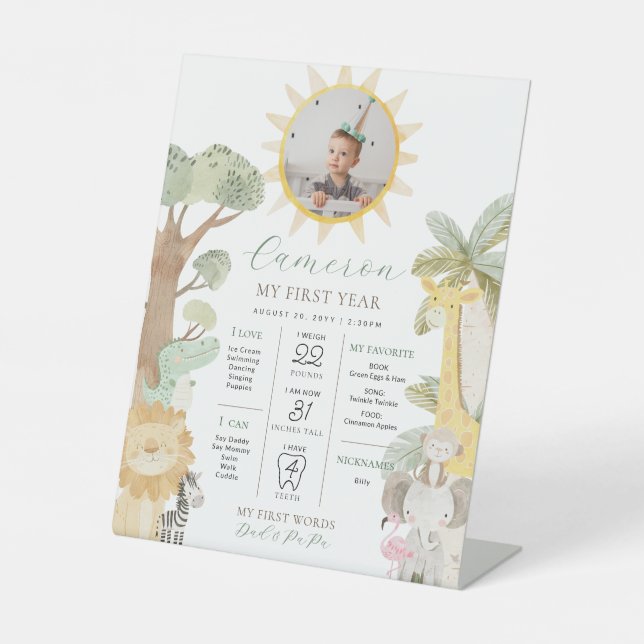 Nyala Safari Animals First Birthday Milestone Pedestal Sign (Front)