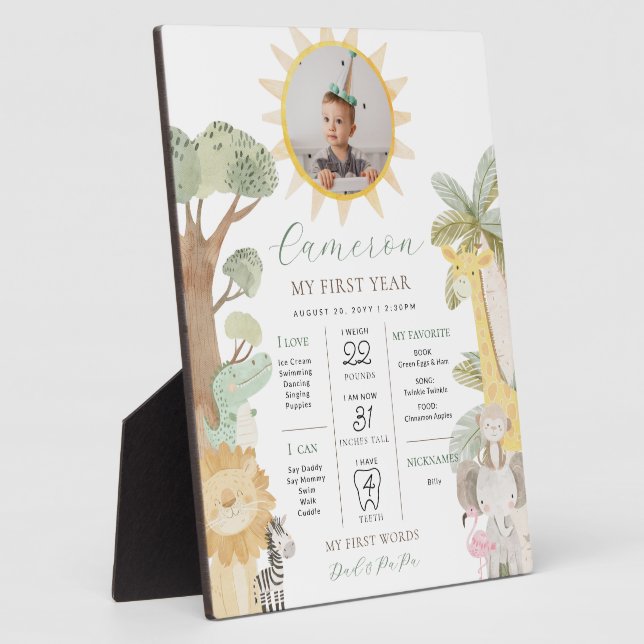 Nyala Safari Animals First Birthday Milestone Plaque (Side)