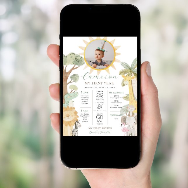 Nyala Safari Animals First Birthday Milestone Poster (Front Digital)