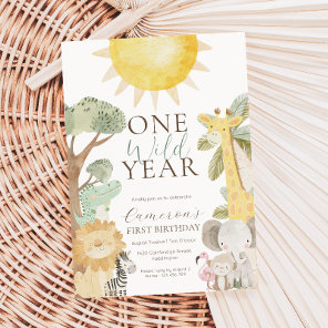 Nyala Safari Animals One Wild Year First Birthday Invitation