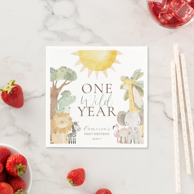 Nyala Safari Animals One Wild Year First Birthday Napkins (Insitu)