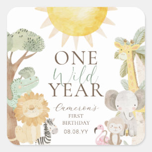 Nyala Safari Animals One Wild Year First Birthday Square Sticker