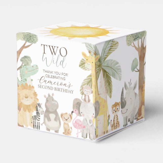 Nyala Safari Animals Two Wild Second Birthday Favor Boxes (Back Side)