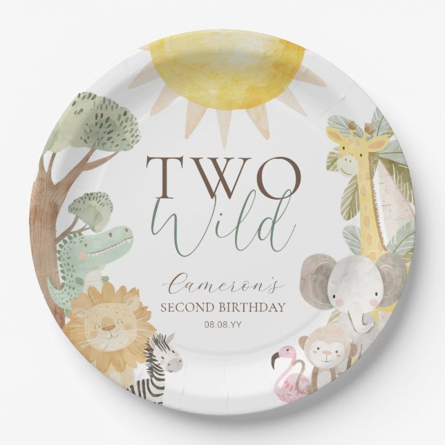 Nyala Safari Animals Two Wild Second Birthday Paper Plates (Front)