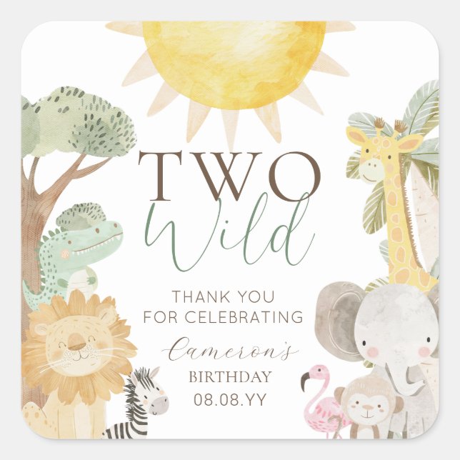 Nyala Safari Animals Two Wild Second Birthday Square Sticker (Front)