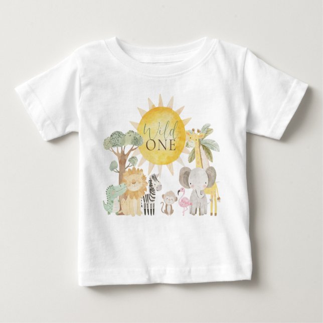 Nyala Safari Animals Wild One First Birthday Baby T-Shirt (Front)