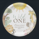 Nyala Safari Animals Wild One First Birthday Paper Plates<br><div class="desc">This birthday paper plates features a charming safari jungle animal design. Most of the text is fully editable. For more advanced customization of this design,  simply select the "Customize It" button above.</div>