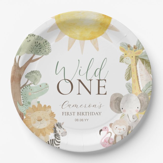 Nyala Safari Animals Wild One First Birthday Paper Plates (Front)