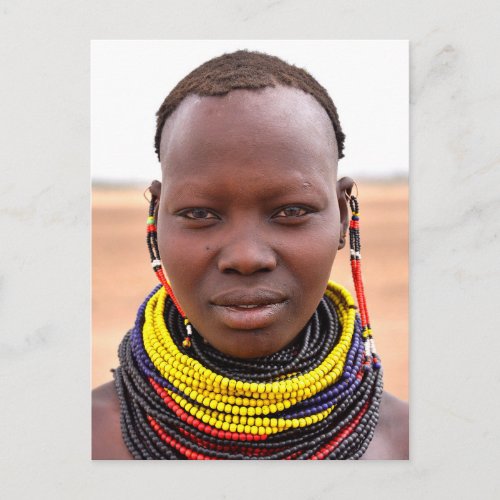 Nyangatom woman wearing beaded necklaces postcard