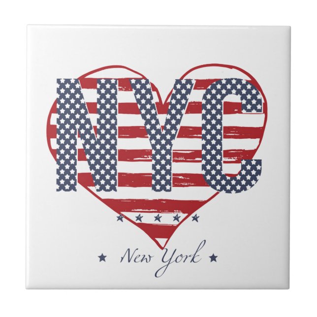 NYC American Flag Heart Ceramic Tile (Front)