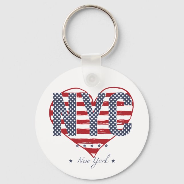 NYC American Flag Heart Keychain (Front)