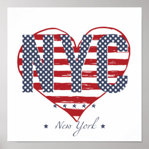 NYC American Flag Heart Poster