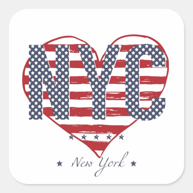 NYC American Flag Heart Square Sticker (Front)