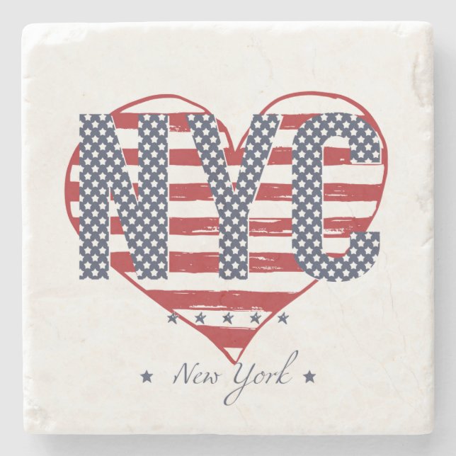 NYC American Flag Heart Stone Coaster (Front)