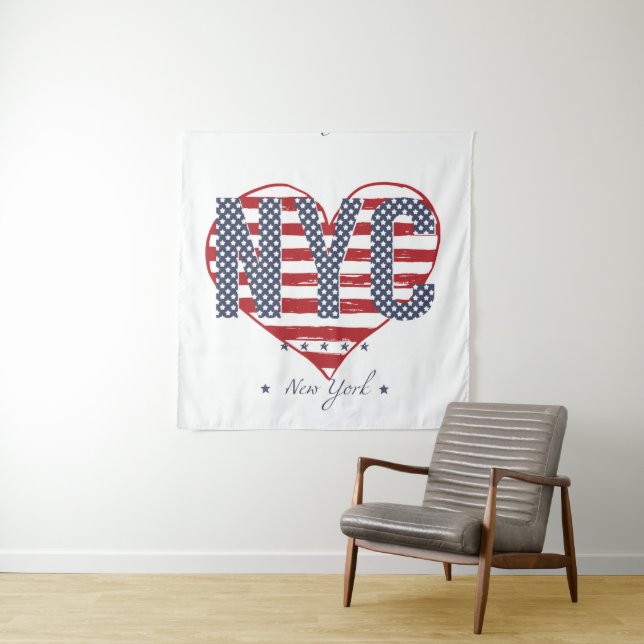 NYC American Flag Heart Tapestry (In Situ (Horizontal))