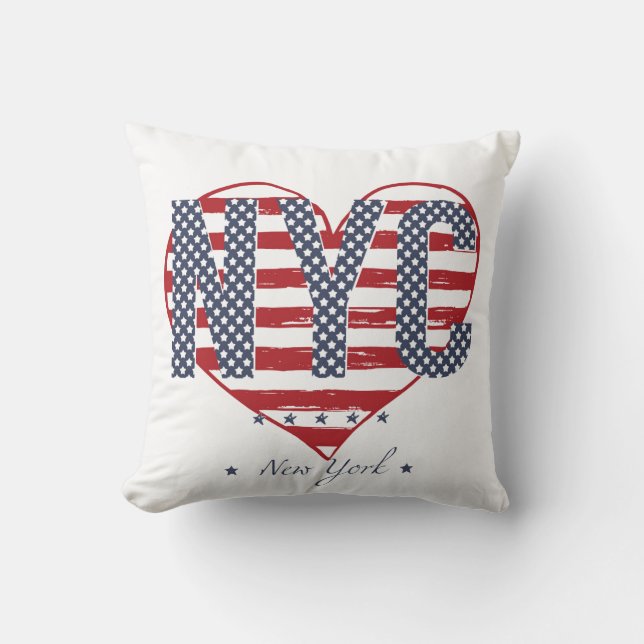 NYC American Flag Heart Throw Pillow (Front)