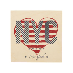 NYC American Flag Heart Wood Wall Decor
