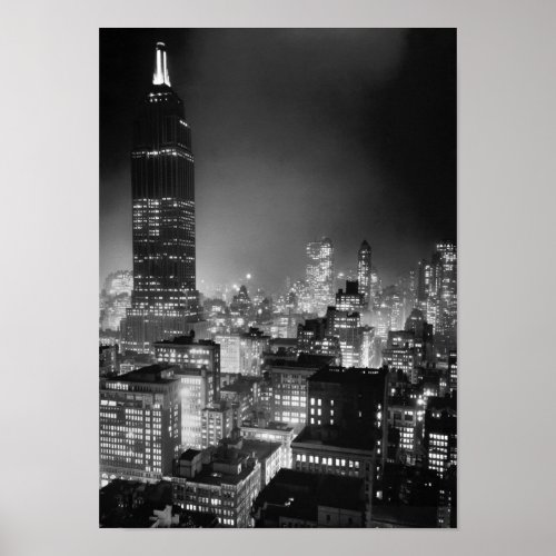 NYC At Night _ Empire State Building _ Circa 1937 Poster