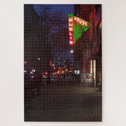 NYC Bar Neon Lights at Night 79th Street New York Jigsaw Puzzle