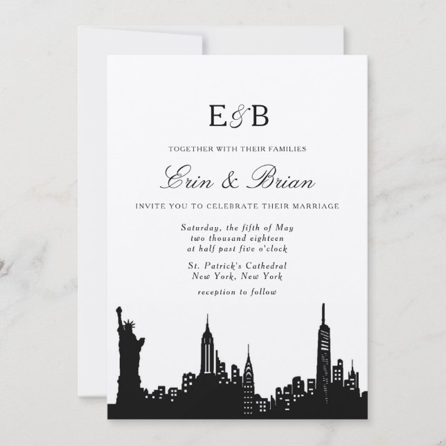 NYC black and white wedding invitation (Front)