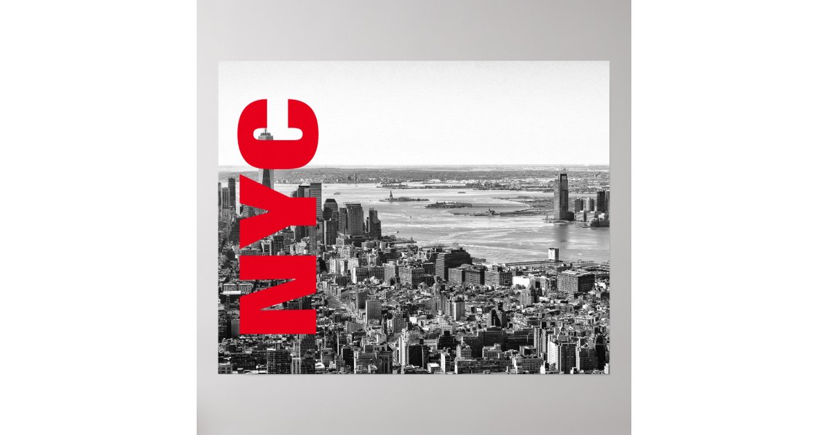 NYC Black White Red New York City Skyline Poster | Zazzle