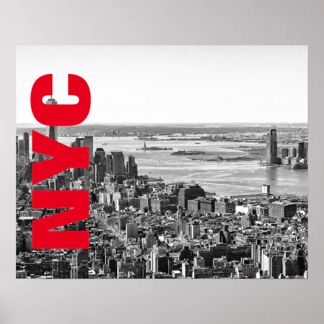 NYC Black White Red New York City Skyline Poster | Zazzle