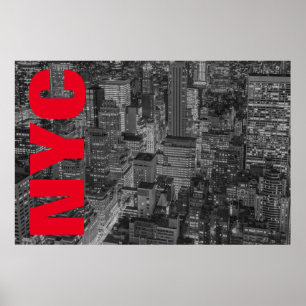 NYC Black White Red New York City Skyline Poster