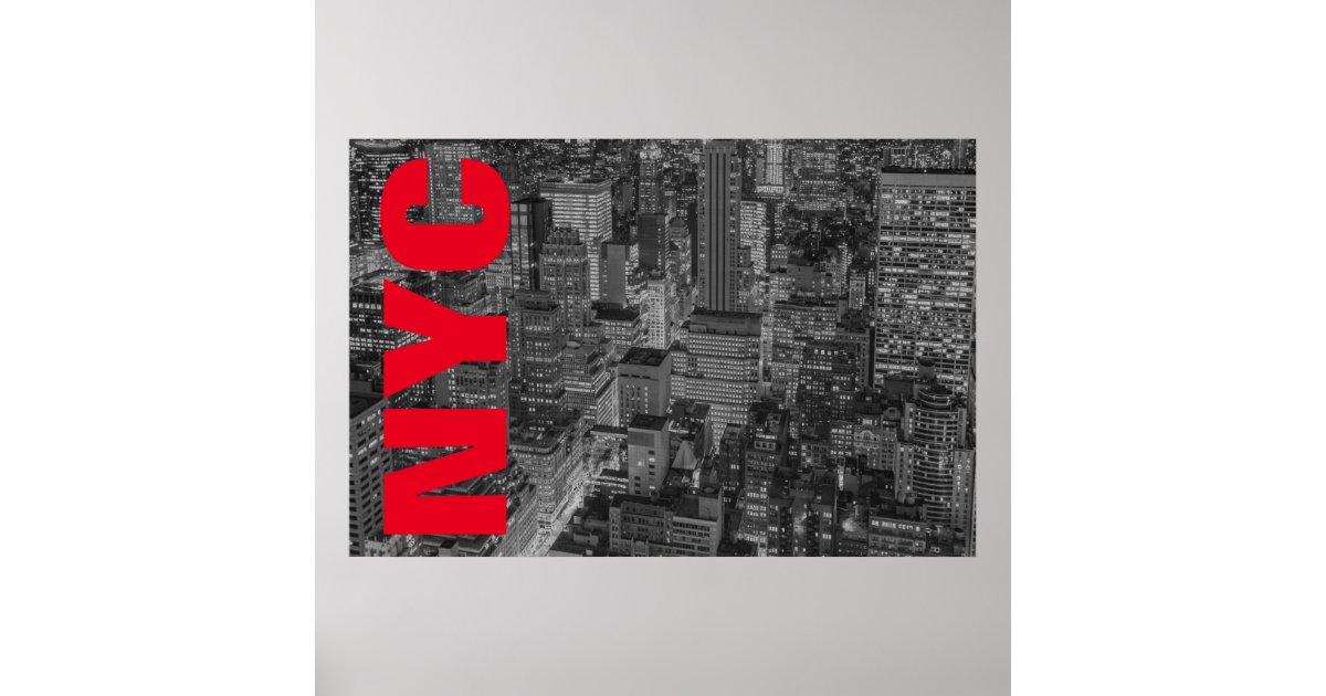 NYC Black White Red New York City Skyline Poster | Zazzle