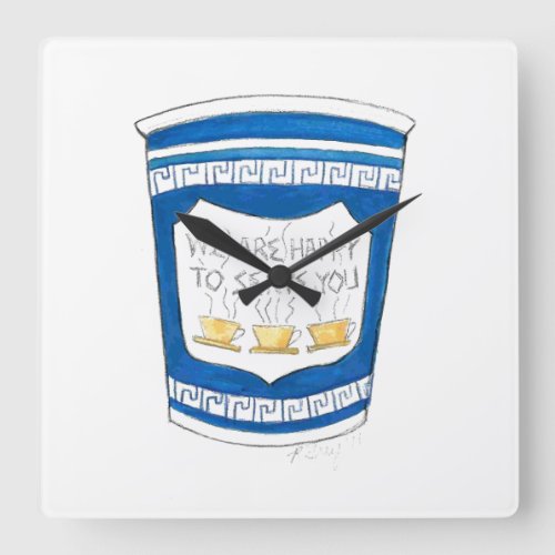 NYC Blue Greek Diner Coffee Happy to Serve You Square Wall Clock