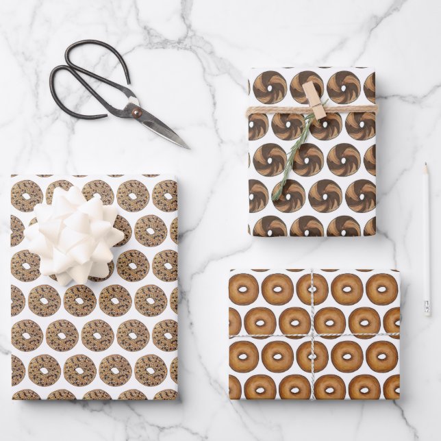 NYC Breakfast Bagels Everything Plain Marble Rye Wrapping Paper Sheets (Front)