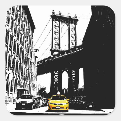 Nyc Brooklyn Bridge New York City Yellow Taxi Butt Square Sticker