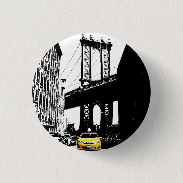 Nyc Brooklyn Bridge New York City Yellow Taxi Button (Front)