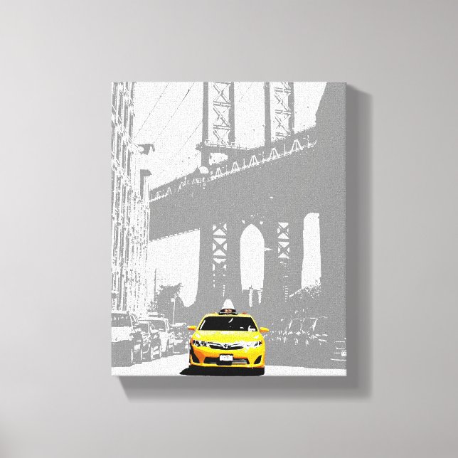 Nyc Brooklyn Bridge New York City Yellow Taxi Canvas Print (Front)