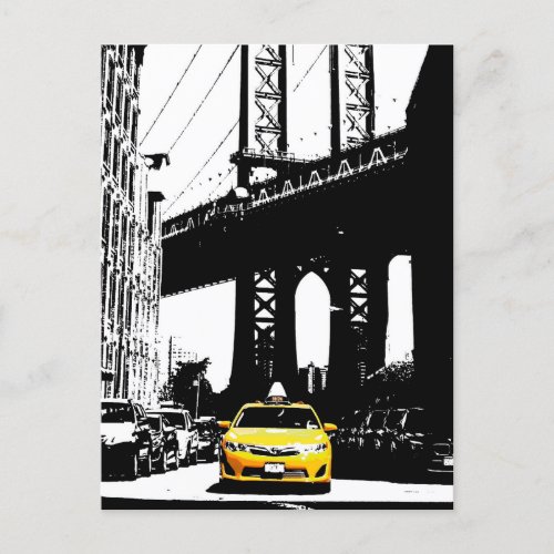 Nyc Brooklyn Bridge New York City Yellow Taxi Holiday Postcard