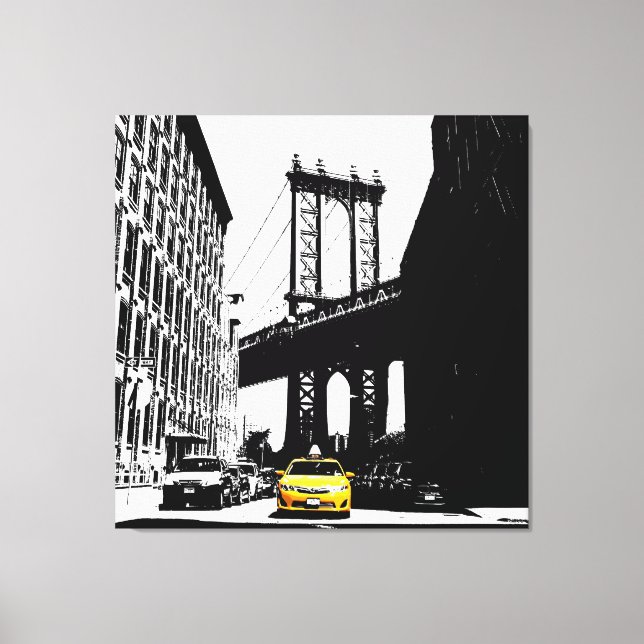 Nyc Brooklyn Bridge Yellow Taxi New York City Canvas Print (Front)