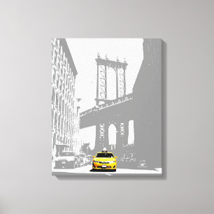 Nyc Brooklyn Bridge Yellow Taxi New York City Canvas Print