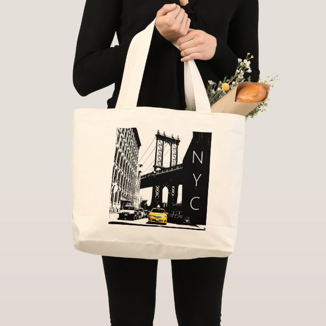 Nyc Brooklyn Yellow Taxi Nyc New York City Large Tote Bag (Front (Product))