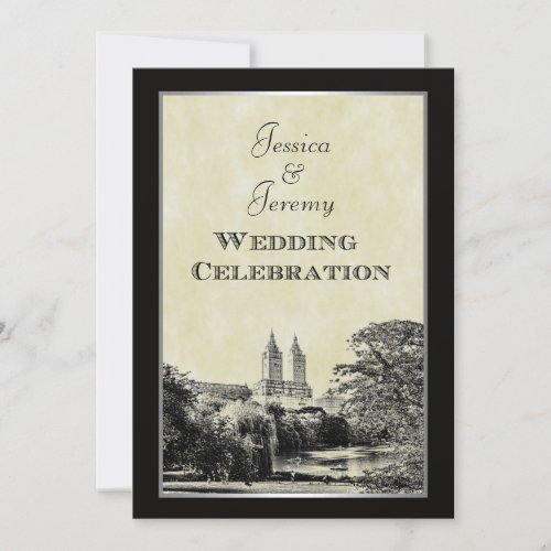 NYC Central Park Lake San Remo Etched Frm Wedding Invitation