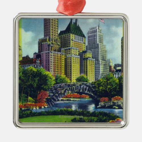 NYC Central Park View of 5th Ave Hotels Metal Ornament