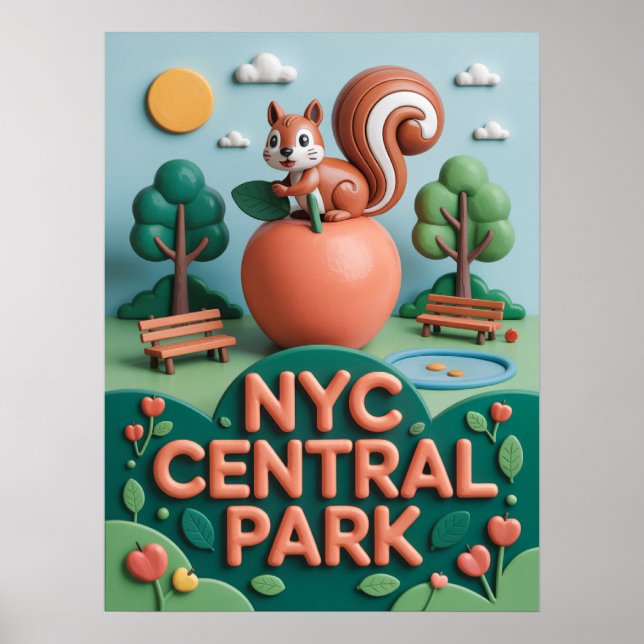 Nyc central park with squirrel play poster (Front)