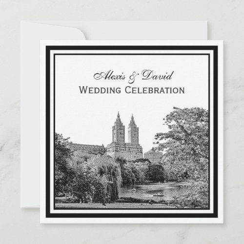 NYC Centrl Pk Lake San Remo Etched SQ Wedding Invitation
