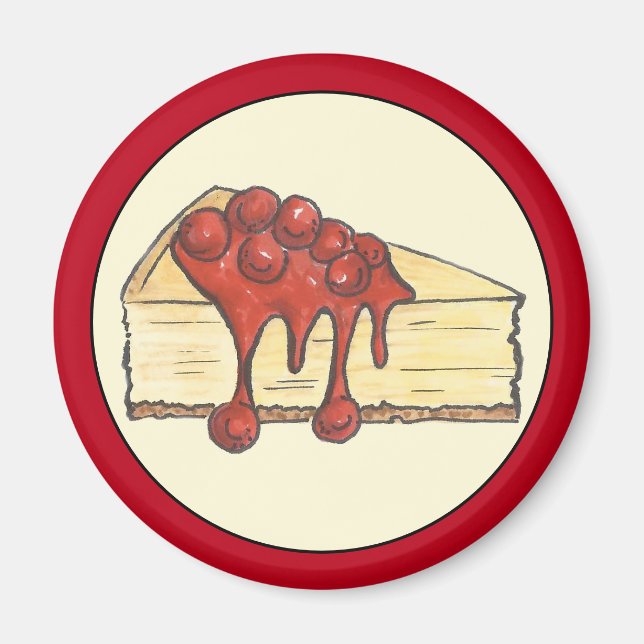 NYC Cherry Cheesecake Slice Dessert Baking Food Magnet (Front)