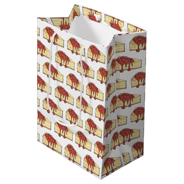 NYC Cherry Cheesecake Slice Dessert Baking Food Medium Gift Bag (Front Angled)