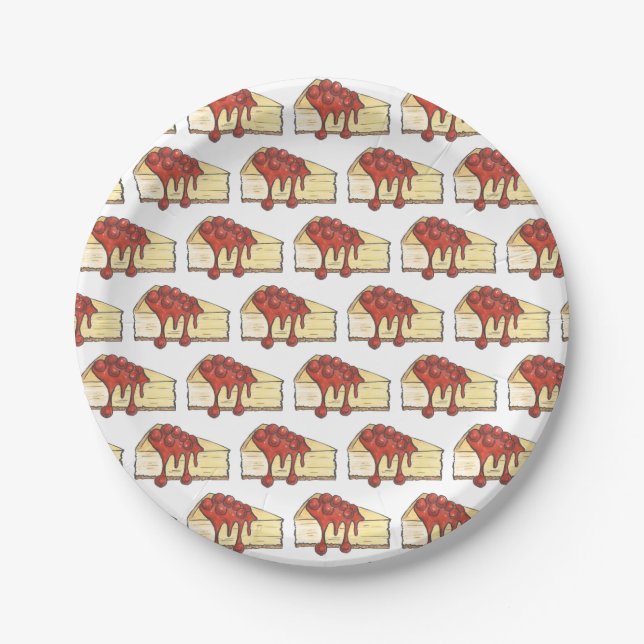 NYC Cherry Cheesecake Slice Dessert Baking Food Paper Plates (Front)