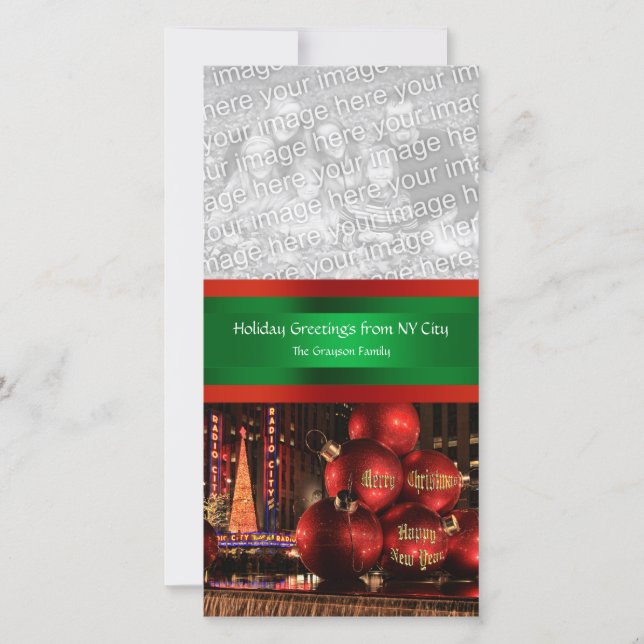 NYC Christmas Giant Ornament Display, Your Photo Holiday Card (Front)