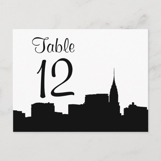 NYC Chrys Skyline Silhouette Blk Wht Table Number (Front)