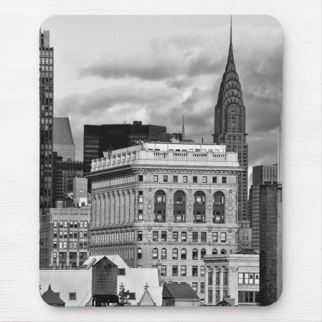 NYC: Chrysler Building, Back of Flatiron B&W 001 Mouse Pad (Front)
